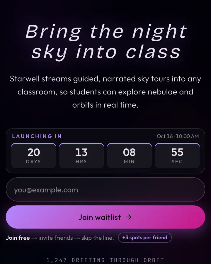 Cosmic — Cyberpunk & Sci-Fi waitlist page template, near-black background