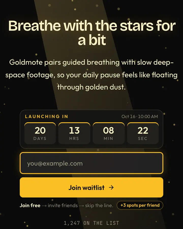 Cosmic Dust — Cyberpunk & Sci-Fi waitlist page template, near-black background