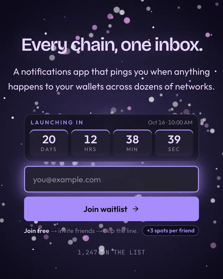 Interchain Purple — Crypto & Web3 waitlist page template, deep indigo background