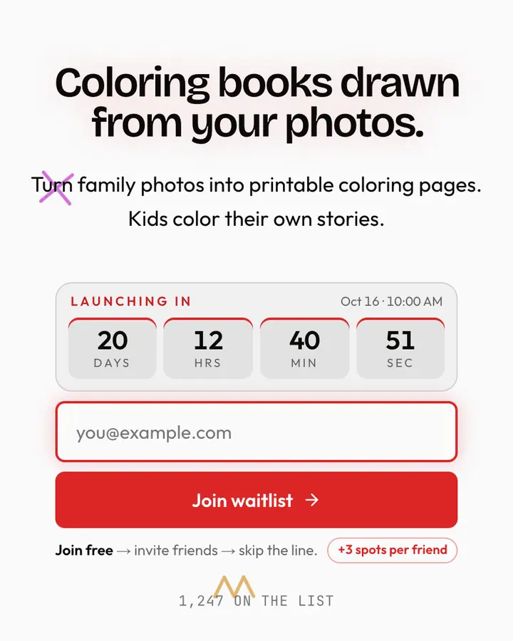 Crayon Box — Playful & Pastel waitlist page template, white background
