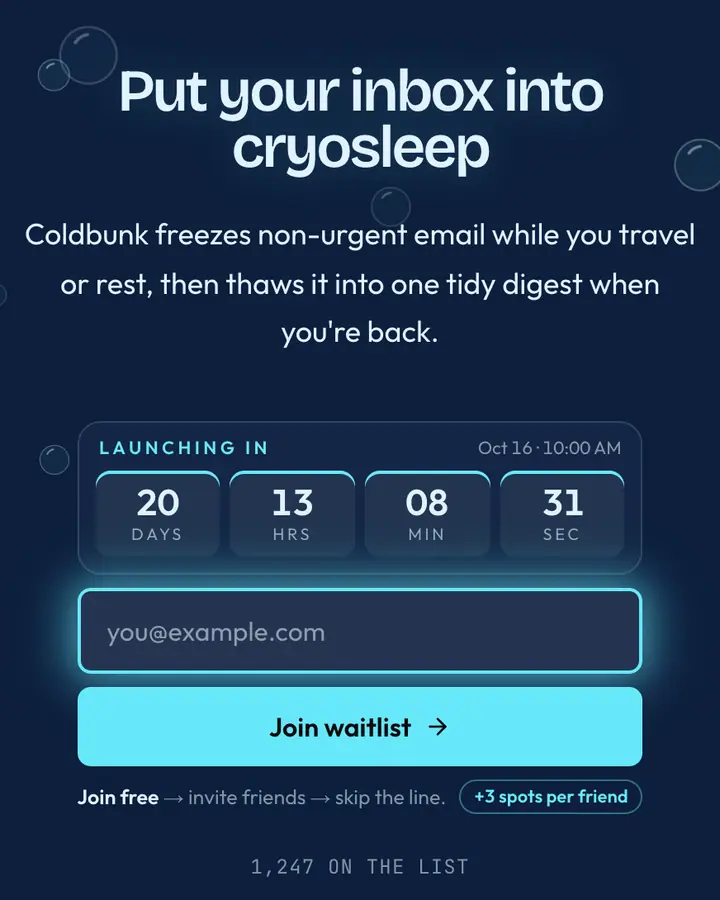 Cryosleep — Cyberpunk & Sci-Fi waitlist page template, deep blue background