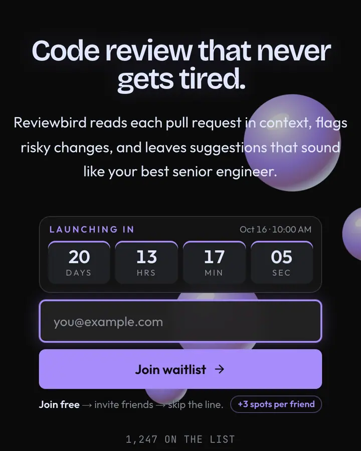 Indigo Caret — Tech & SaaS waitlist page template, near-black background