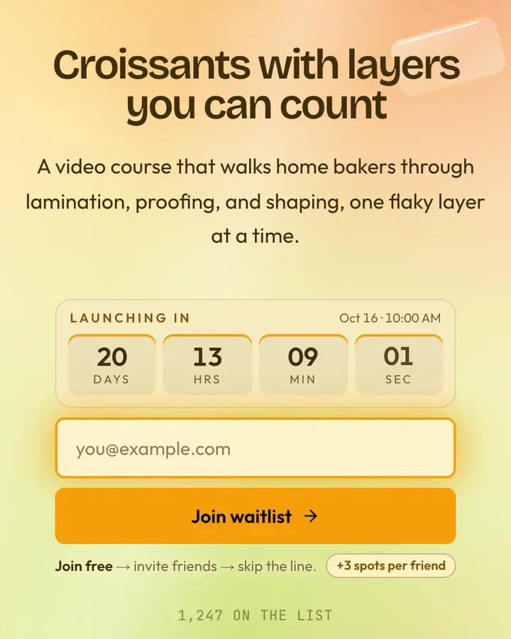 Custard Glass — Glassmorphism waitlist page template, cream background