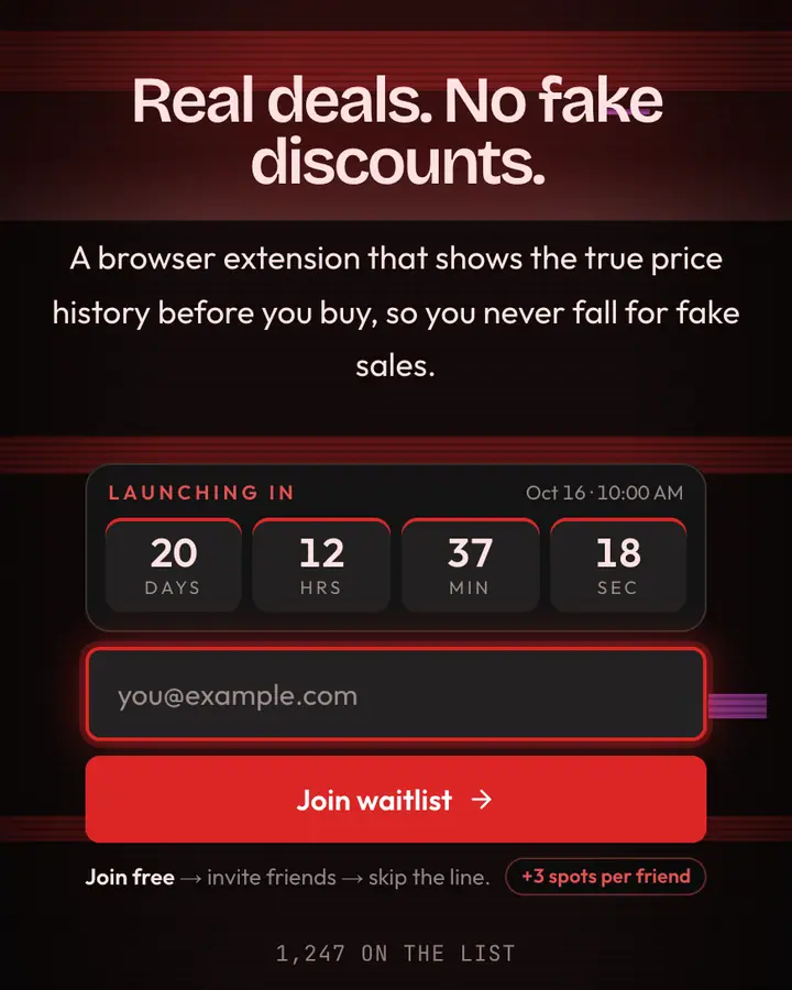 Cyber Monday — Holiday & Seasonal waitlist page template, near-black background