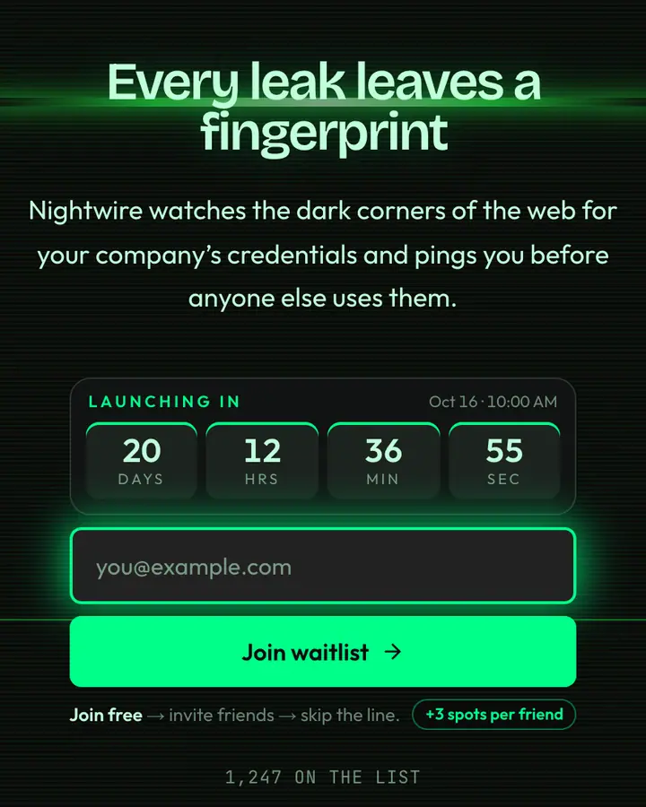Cyber-Noir — Cyberpunk & Sci-Fi waitlist page template, near-black background