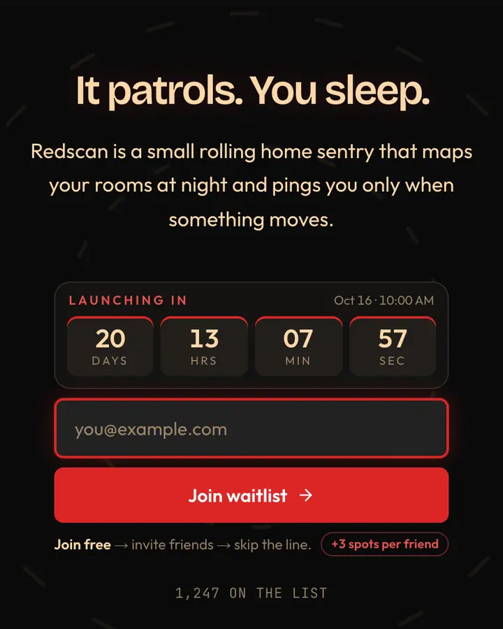Scanner Eye — Cyberpunk & Sci-Fi waitlist page template, near-black background