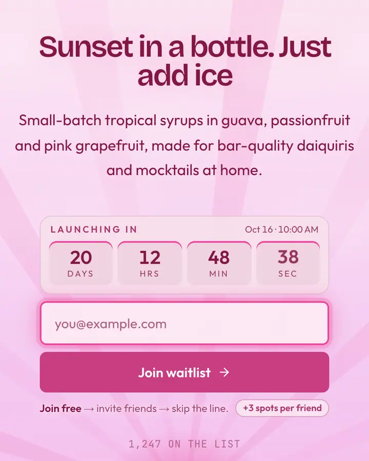 Daiquiri Pink — Vaporwave waitlist page template, pale pink background