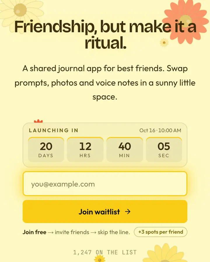 Daisy Chain — Coquette waitlist page template, cream background