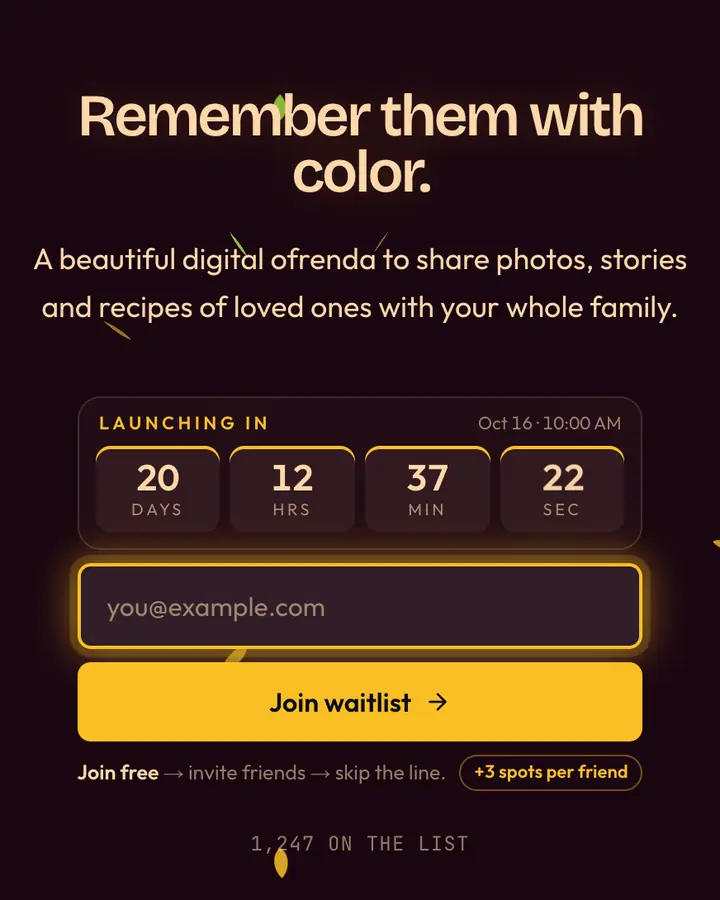 Day of the Dead — Holiday & Seasonal waitlist page template, near-black pink background