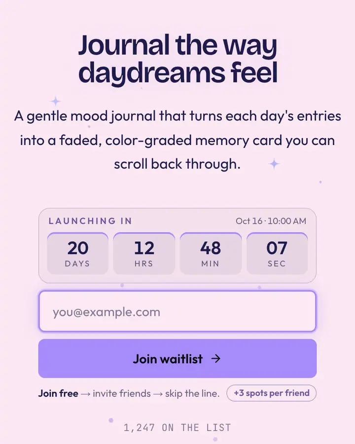 Daydream Haze — Vaporwave waitlist page template, pale pink background