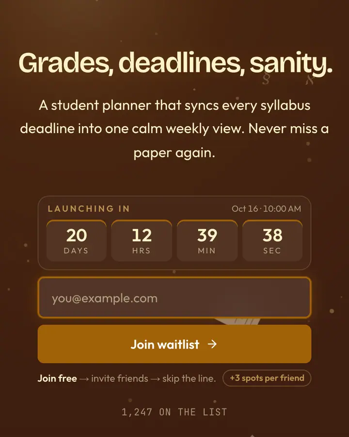Dean Office — Dark Academia waitlist page template, brown background