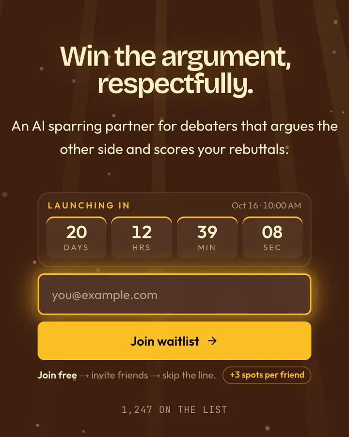 Debate Team — Dark Academia waitlist page template, brown background