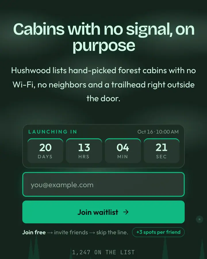 Deep Forest — Nature & Organic waitlist page template, deep emerald background