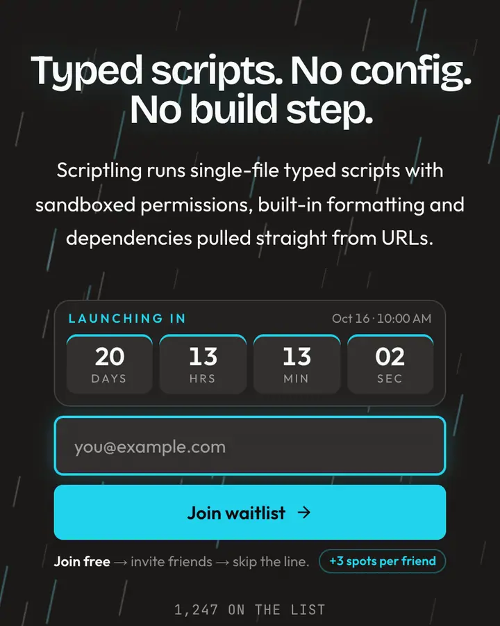 Runtime Charcoal — Tech & SaaS waitlist page template, charcoal background
