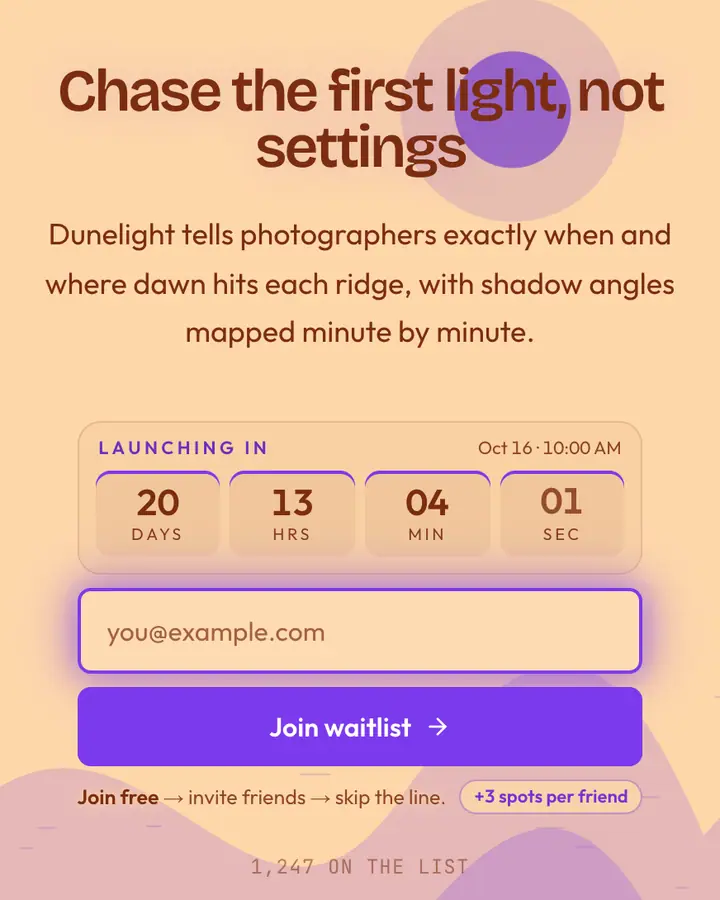 Desert Dawn — Nature & Organic waitlist page template, pale orange background