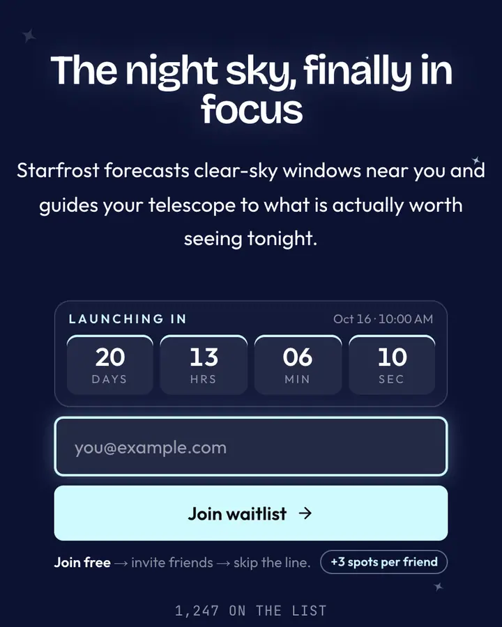 Diamond Dust — Luxury waitlist page template, deep blue background