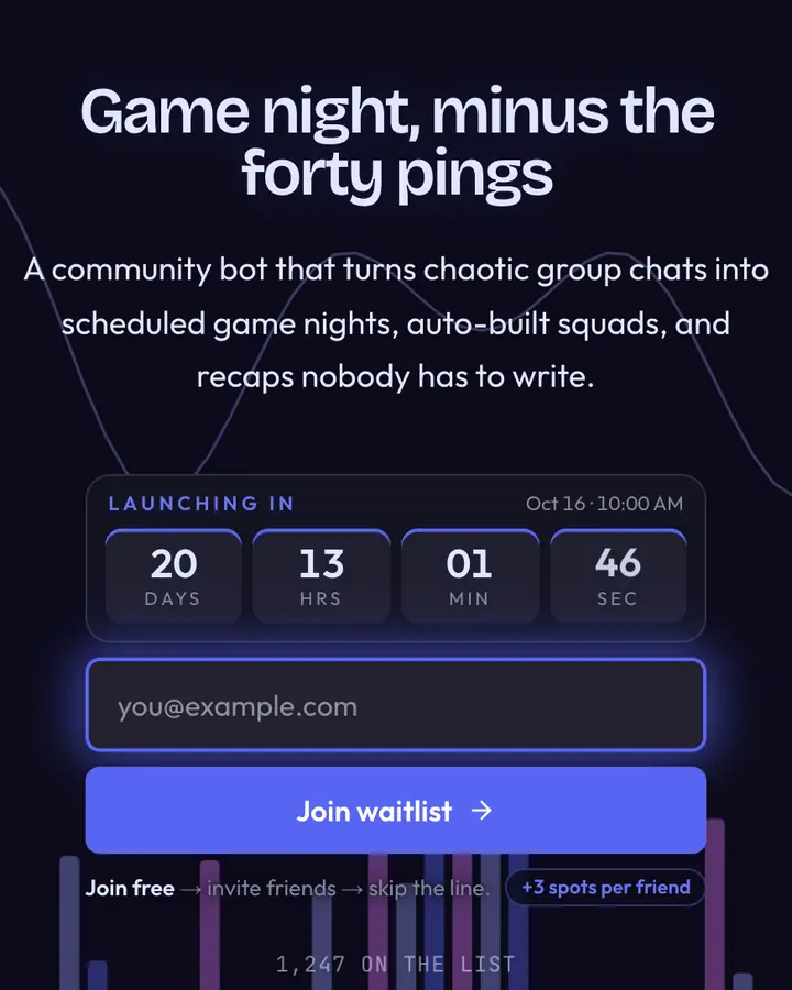 Chat Server Violet — Retro & Pixel Art waitlist page template, deep indigo background