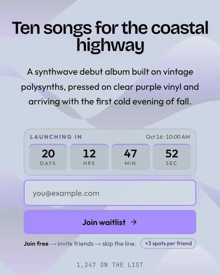 Dolphin Chrome — Vaporwave waitlist page template, pale sky blue background