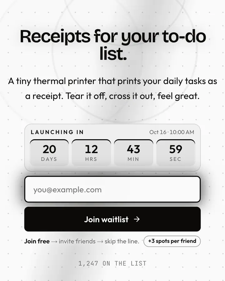 Dot Matrix — Black & White waitlist page template, white background