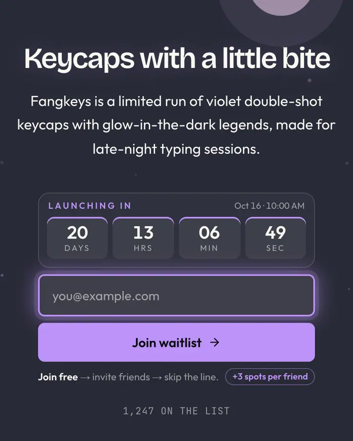 Dracula Violet — Terminal & Developer waitlist page template, dark blue background