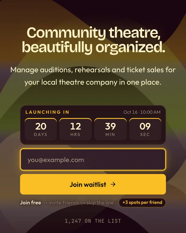Drama Club — Dark Academia waitlist page template, near-black pink background
