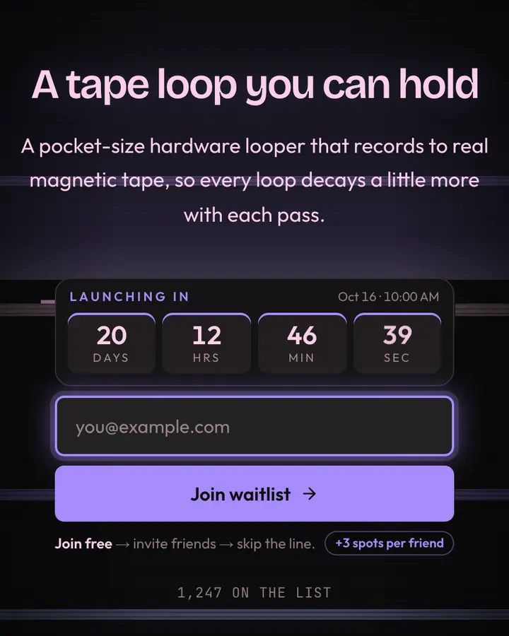 Drift Signal — Vaporwave waitlist page template, near-black background