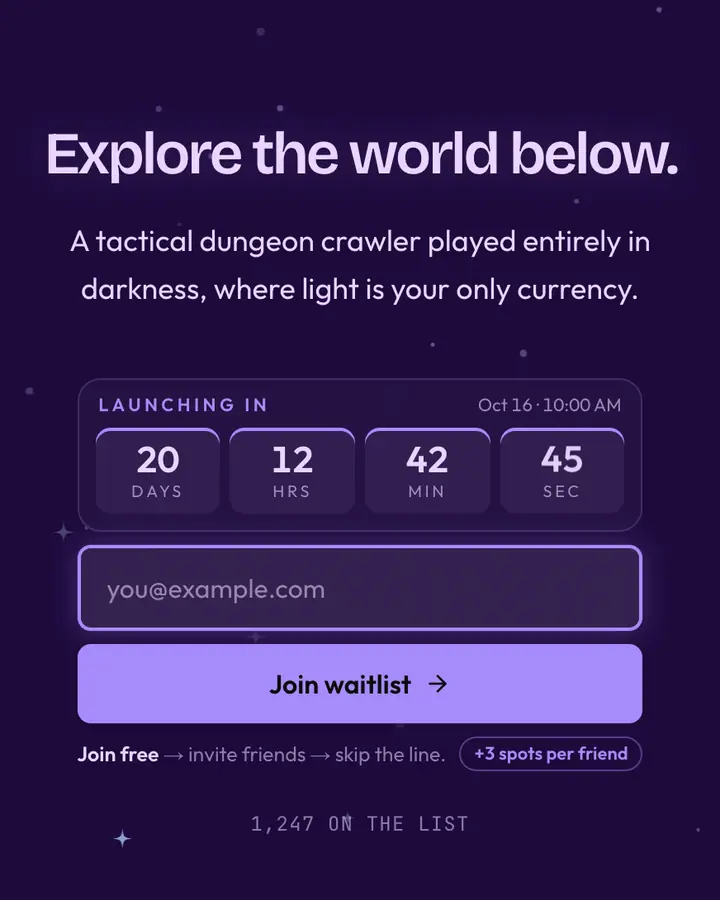 Drow Indigo — Fantasy waitlist page template, deep violet background