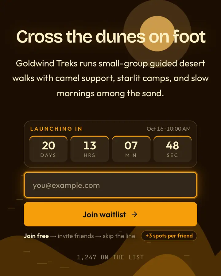 Dune Sand — Cyberpunk & Sci-Fi waitlist page template, near-black vermilion background