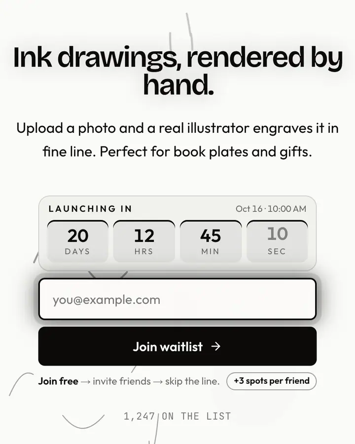 Durer Engraving — Editorial & Abstract waitlist page template, white background