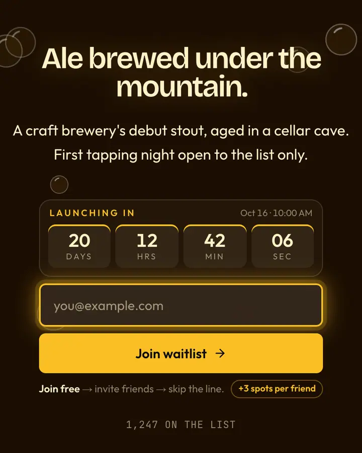 Dwarven Ale — Fantasy waitlist page template, near-black vermilion background