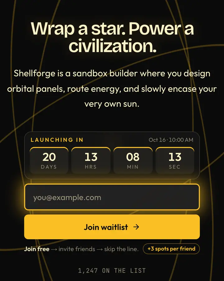 Dyson Sphere — Cyberpunk & Sci-Fi waitlist page template, near-black background