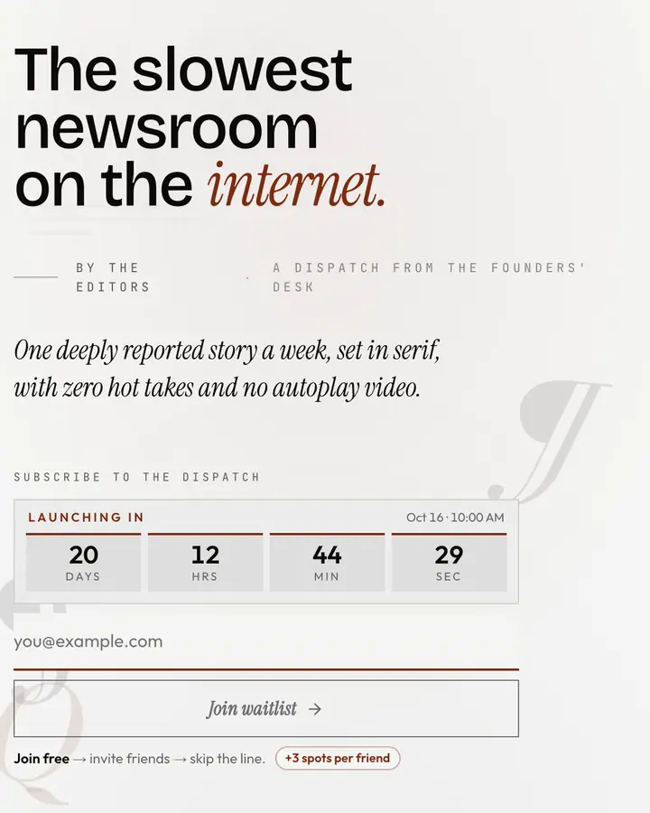 Editorial — Editorial & Abstract waitlist page template, white background