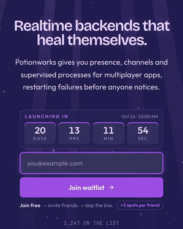 Elixir Purple — Tech & SaaS waitlist page template, dark indigo background