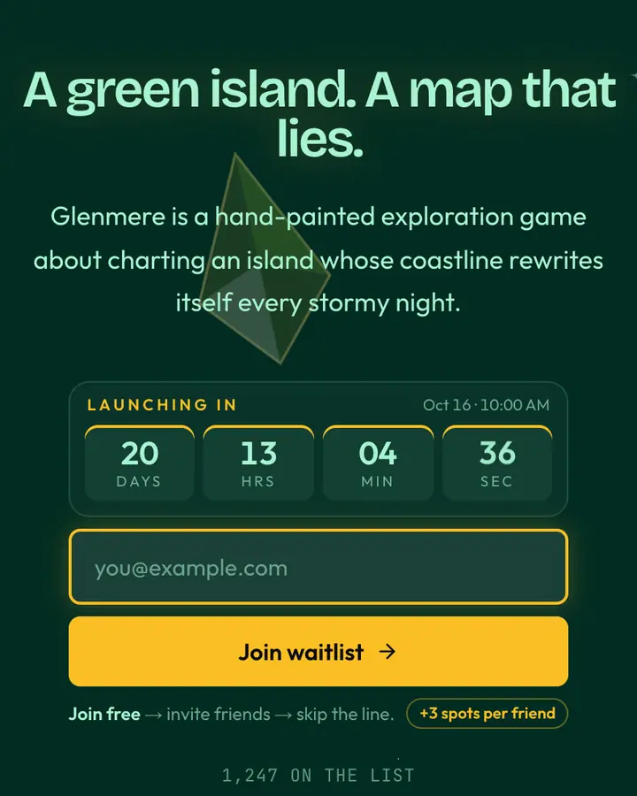 Emerald Isle — Luxury waitlist page template, deep teal background