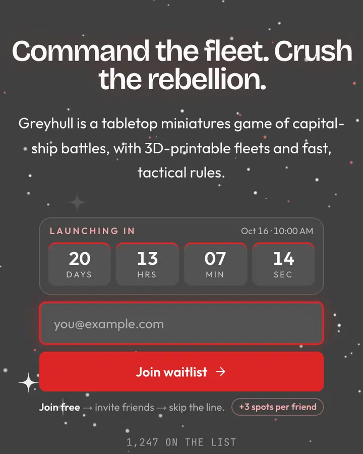 Empire Grey — Cyberpunk & Sci-Fi waitlist page template, dark gray background