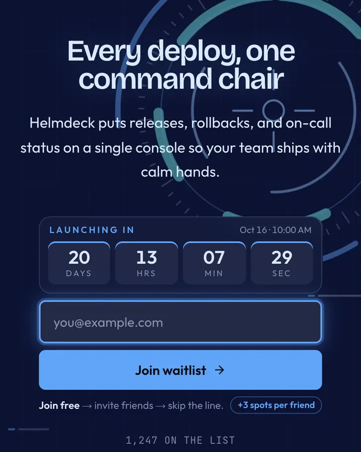 Bridge Console — Cyberpunk & Sci-Fi waitlist page template, deep blue background
