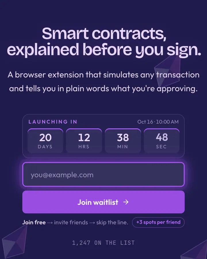 Ethereum Purple — Crypto & Web3 waitlist page template, dark indigo background