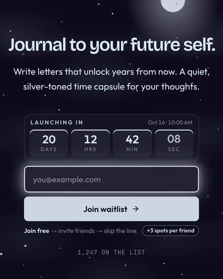 Ethereal Silver — Fantasy waitlist page template, deep indigo background