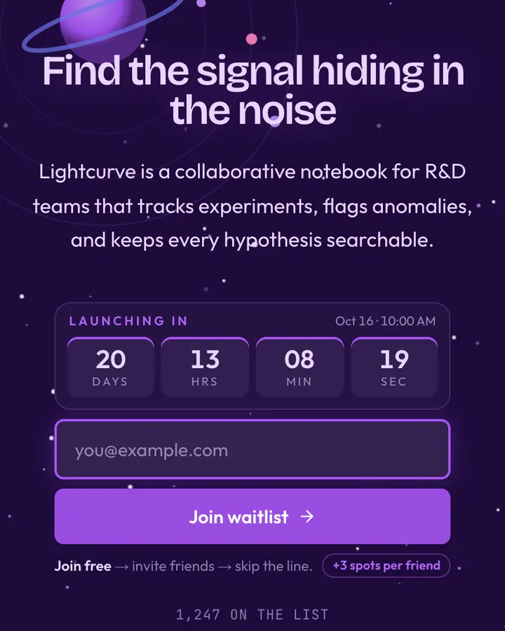 Exoplanet — Cyberpunk & Sci-Fi waitlist page template, deep violet background