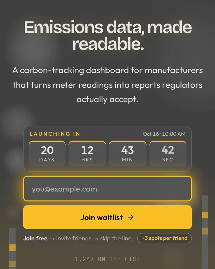 Factory Chimney — Industrial & Brutalist waitlist page template, dark gray background