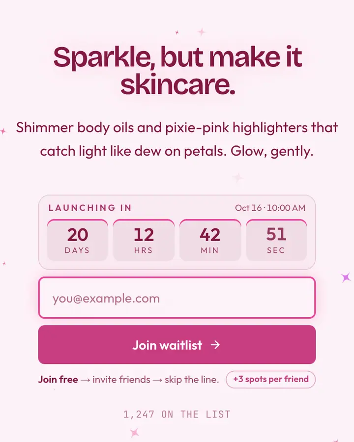 Fairy Dust — Fantasy waitlist page template, pink-tinted white background