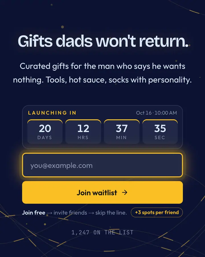 Fathers Day — Holiday & Seasonal waitlist page template, deep blue background