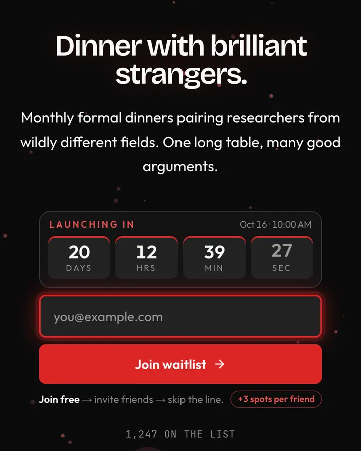 Fellow Robe — Dark Academia waitlist page template, near-black background