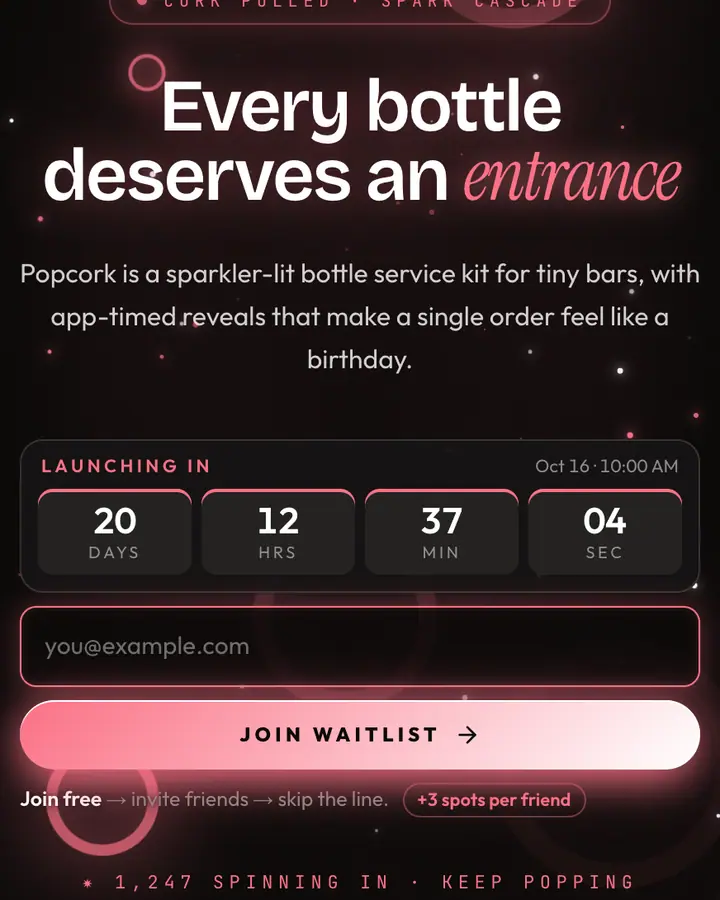 Spark Strobe — Luxury waitlist page template, near-black background