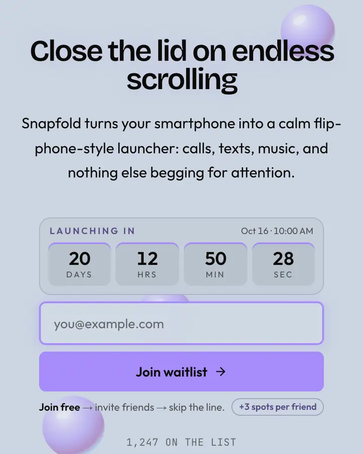 Flip Phone — Y2K waitlist page template, pale sky blue background