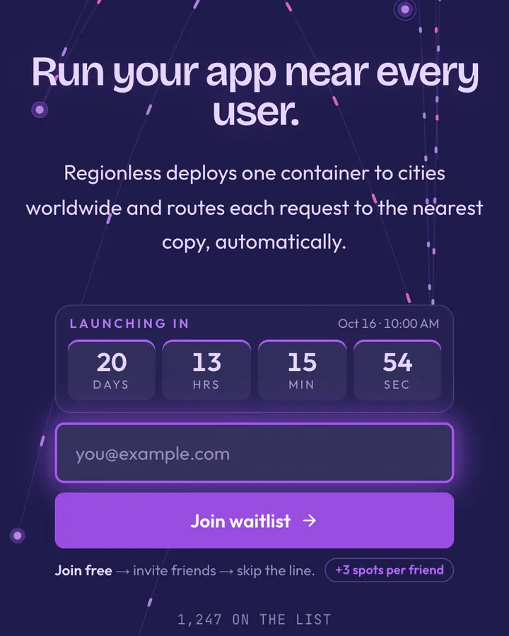 Fly Edge — Tech & SaaS waitlist page template, dark indigo background