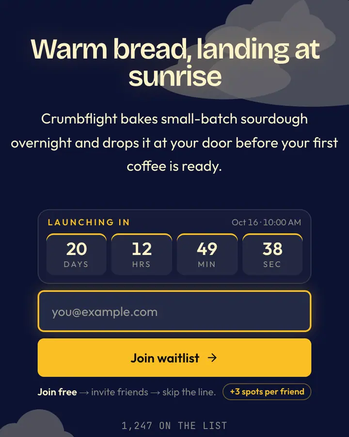 Flying Toaster — Y2K waitlist page template, deep blue background