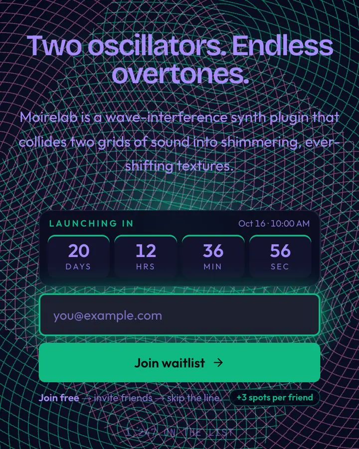 Wave Interference — Luxury waitlist page template, near-black blue background