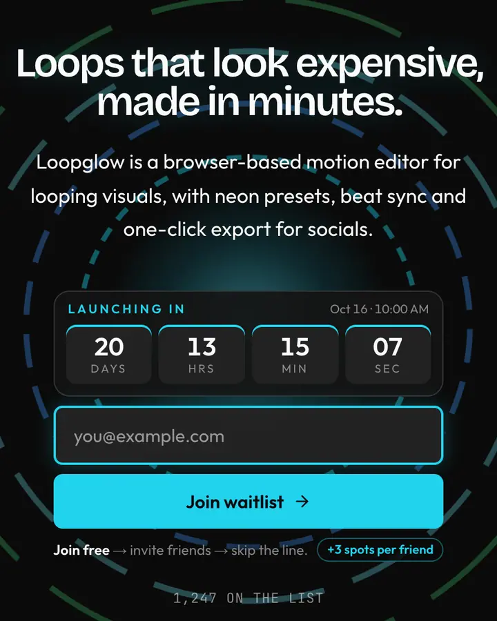 Neon Drift — Tech & SaaS waitlist page template, near-black background
