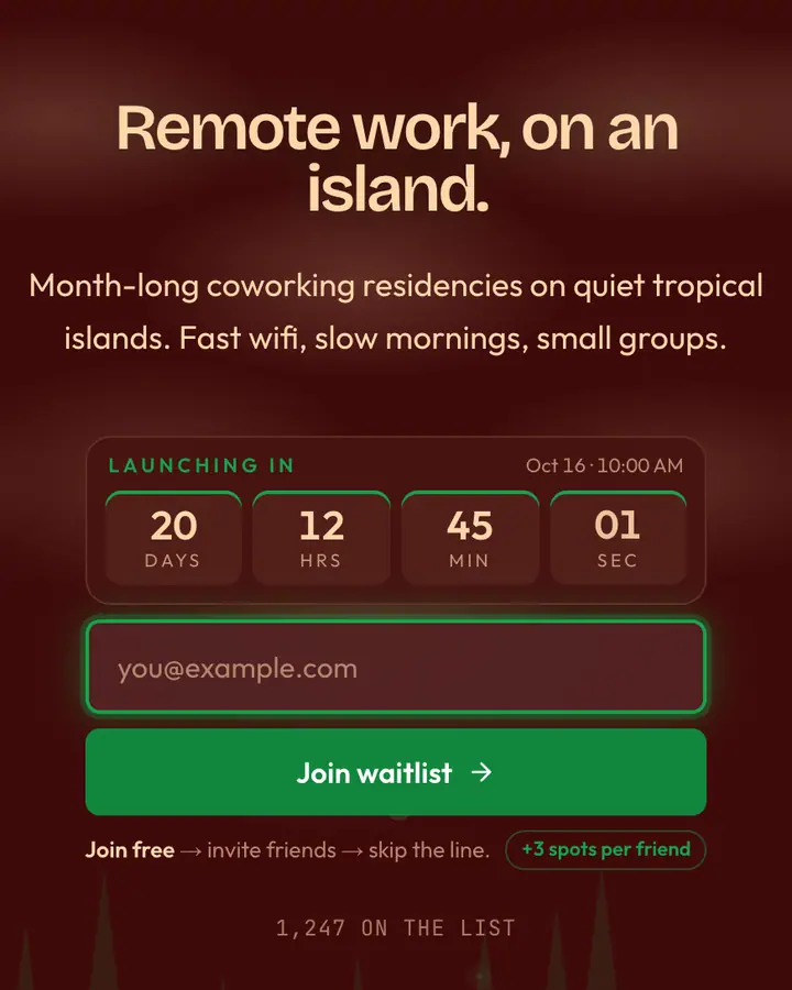 Gauguin Tropic — Editorial & Abstract waitlist page template, deep red background